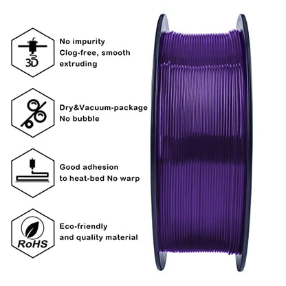 ZIRO Translucent PLA Filament 1.75mm, Fit Most FDM Printers, 1KG Purple - color: Translucent-purple