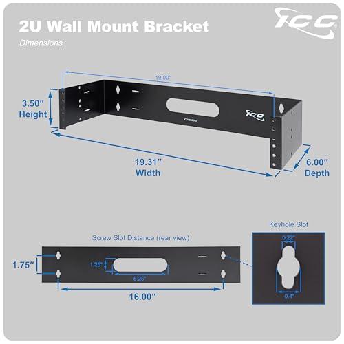 ICC 2U Hinged Wall Mount Rack Bracket, 6" Deep, 20 lb, Black, 1-Pack - size: 1 Pack, style: 2 RMS
