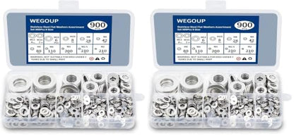 WEGOUP 900 Pcs Stainless Steel Flat Washers for Screws, 304 Stainless Steel, Assorted Sizes (M2 M2.5 M3 M4 M5 M6 M8 M10 M12) for Industrial Use, Washers for Bolts (Pack of 2) - size: 9 Sizes 900 Pcs (Pack of 2)