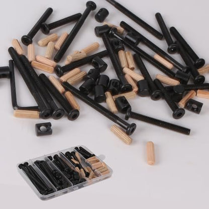 Baby Bed Frame Bolts, Crib Screws Hardware ReplacementKit M6x20/40/60/80mm Hex Drive Socket Cap Screws Barrel Nuts Wooden Dowel Kit for Beds Chairs Furniture et (Black 20set) - size: Black 20set