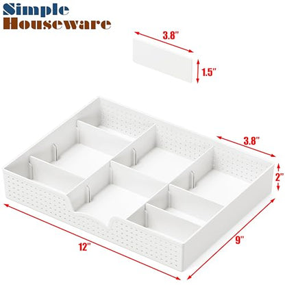 Simple Houseware Drawer Organizer Tray, 9 Adjustable Compartments, White - color: White, size: 1 Pack