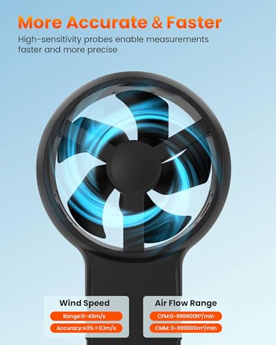 Split Anemometer with Data Storage for HVAC Drone Sailing Hunting - color: Black