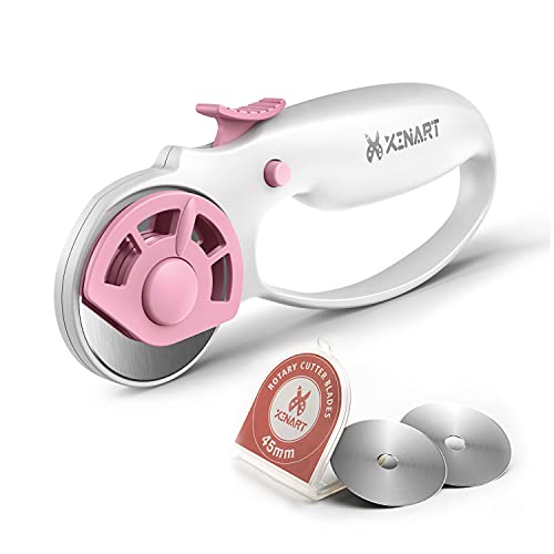 XINART 45mm Rotary Cutter for Fabric Safety Lock Ergonomic Classic Comfort Loop Fabric Small Rotary Cutter for Sewing Quilting Crafting (Extra 2pcs Replacement Blades Included)-Pink - color: Pink Rotary Cutter 45mm, size: Pink Cutter