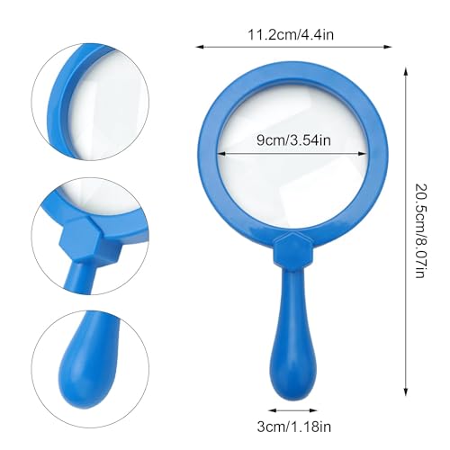 Rongon 5X Kids Magnifying Glass Handheld Jumbo Magnifiers with Stand (Blue) - color: Blue