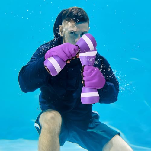 Seenelling Water Aerobics Set for Adults Neoprene Swim Gloves 2 Foam Aquatic Dumbbells Pool Exercise Equipment Water Weights for Aquatic Fitness Low Impact Pool Workouts - color: Purple