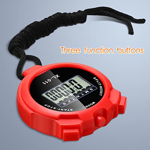 TOODOO 12 Pack Multi Function Digital Stopwatch Timer Bulk Sports Stopwatch with Lanyard Plastic Display Waterproof Date Time Alarm Timer for Coaches Fitness Referees - color: Black Blue Red Orange