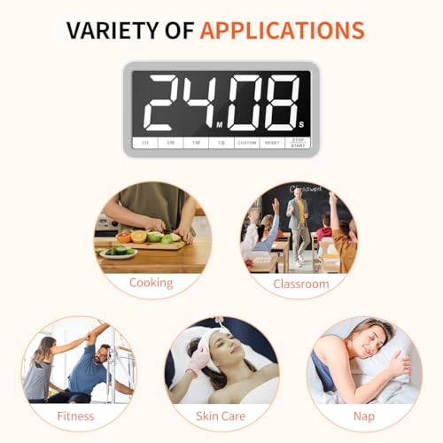 VOCOO Large 7.8" Digital Timer, Magnetic LED Timer for Kitchen & Classroom - color: White