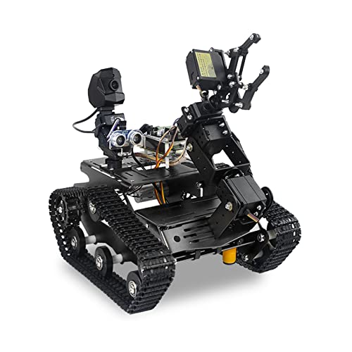 Smart WiFi Robot Kit for Raspberry Pi 5 4B 3B, 4DOF Robotic Arm Track Tank Chassis Robot Car with HD Camera Ultrasonic Infrared Sensor Programming Project for 14+(without Raspberry Pi)