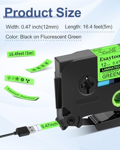 2 Pack Esaytool Replacement for P-Touch TZe-D31 12mm Black on Green - color: Black on Fluorescent Green, size: 12mm