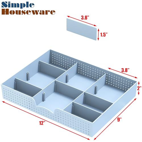 Simple Houseware Drawer Organizer Tray, 9 Adjustable Compartments, Blue - color: Blue, size: 1 Pack