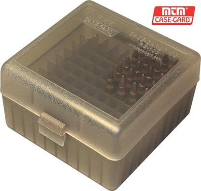 MTM RS-100-41 100 Round Rifle Ammo Box | Flip-Top | 223 204 Ruger 6x47 | Indestructible polypropylene, Snap-lock latch | USA Made | Clear Smoke - color: Clear Smoke