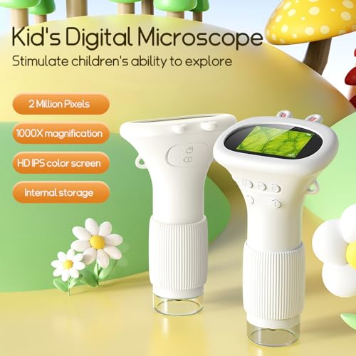 WINWEND Microscope for Kids - Portable Handheld Magnifying Glass for Girls | Mini Digital Microscope for Boys Educational Science Toys | Age 3 4 5 6 7 8 9 10 11 Years Old Kids Christmas Birthday Gifts - color: white