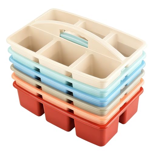 ALINK Plastic Classroom Caddy with 6 Compartments, 6-Pack Teacher Supply Storage Caddy Organizer for Classroom Supply, Office, Table, Desk, Craft Art, Pencil, Crayon, Marker - Macaron - color: Macaroon