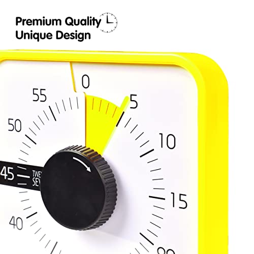 TWENTY5 SEVEN 7.5-Inch Visual Timer, Battery-Free 60-Minute Countdown Clock - color: Yellow