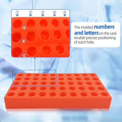 lab Vial Holder for 2ml HPLC Sample Bottles,50-Well (Well Diameter:0.51inch) Sample Bottles Racks,Stackable Test Tube Racks，Sample Vial Rack(1pcs：Orange)
