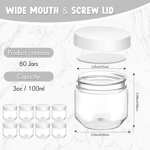 Tanlade 60 Pcs 3 oz Clear Plastic Mini Mason Jars with Lids, White - color: White