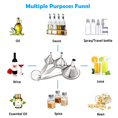 Small Funnels for Filling Bottles, 3 Pcs Stainless Steel Kitchen Funnel Set, Food Grade Mini Metal Funnel for Transferring Oil Liquid, Easy Cleaning with a Brush (Long Handle) (Pack of 2) - size: long handle (Pack of 2)