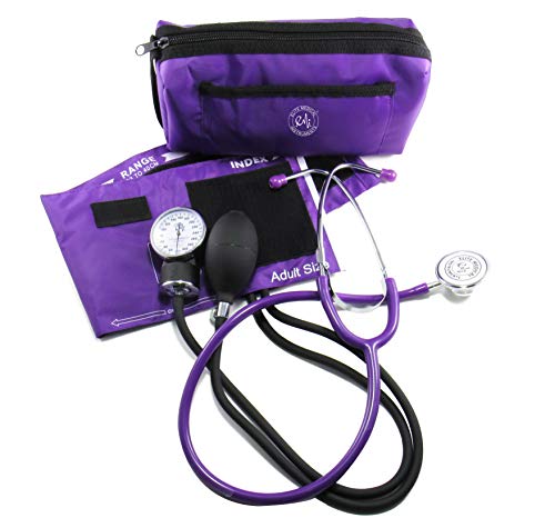 EMI #305 Purple Aneroid Sphygmomanometer Blood Pressure Monitor with Dual Head Stethoscope Set Kit - color: Purple