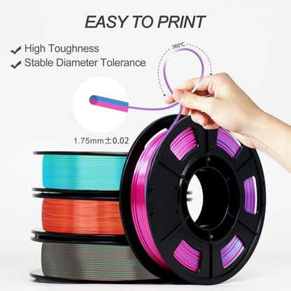 YOUSU Silk Dual Color PLA 3D Printer Filament Bundle, 250g, 4 Spools - color: 1-a-dual Color 250g*4 Pack