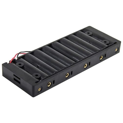 10 x 1.5V AA Battery Case Holder with Wire Bundle，AA Charging 10 Bay Battery Storage Boxes, 10 Slots in Parallel Black Plastic Batteries Case