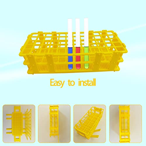 3 Packs Plastic Test Tube Rack, 60 Holes Lab Test Tube Rack Holder for 16mm Test Tubes, Yellow, Detachable (Yellow60)