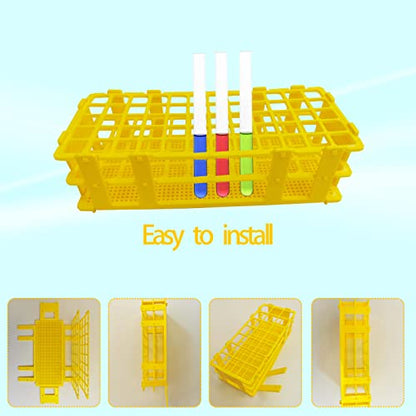 3 Packs Plastic Test Tube Rack, 60 Holes Lab Test Tube Rack Holder for 16mm Test Tubes, Yellow, Detachable (Yellow60)