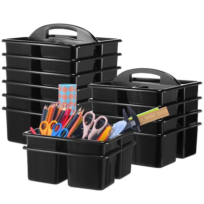 Threehoney 12 Pack Classroom Caddy 3 Compartment with Handle, Black - color: Black