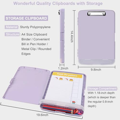 Clipboard with Storage, A4 Binder Nursing Clipboards with Pen Holder, Heavy Duty Storage Clipboards with Low Profile Clip, Clipboard Folder Side-Opening, Smooth Writing Clip Board (02Purple) - color: 02purple