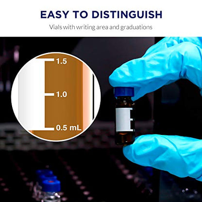 2mL Autosampler Vials, 9-425 HPLC/GC Amber Vials with Screw Cap, 100 Pcs - color: Amber Vial & White PTFE Septa