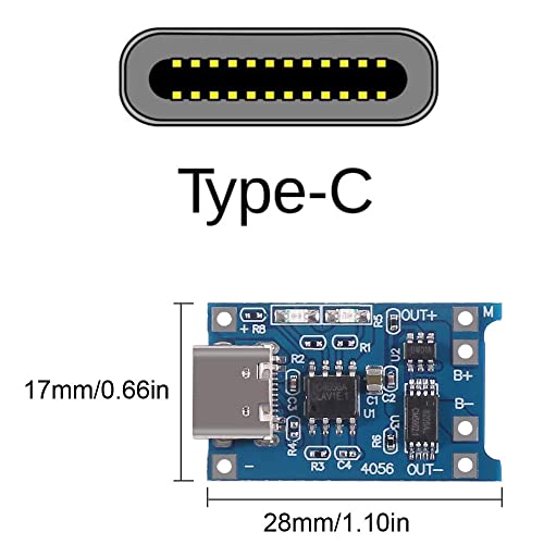 Gebildet 10pcs TP4056 Type-C Input Interface USB 5V 1A 18650 Lithium Battery Charger Module Charging Board with Dual Protection Function - style: E1046-US