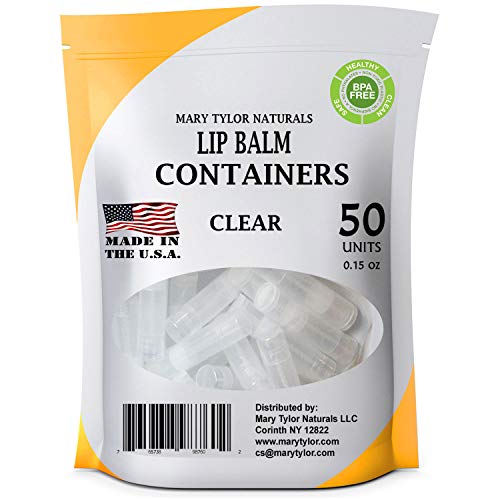 50 Clear Lip Balm Containers Round Tubes, BPA Free, Made in USA, 100% BPA Free, with Clear Caps For DIY Lipstick, homemade Lip Balms by Mary Tylor Naturals - color: clear