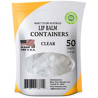 50 Clear Lip Balm Containers Round Tubes, BPA Free, Made in USA, 100% BPA Free, with Clear Caps For DIY Lipstick, homemade Lip Balms by Mary Tylor Naturals - color: clear