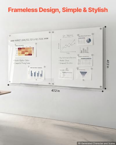 VEVOR Glass Dry Erase Board 96"x48" White Magnetic Whiteboard - color: White, size: 96"W x 48"H