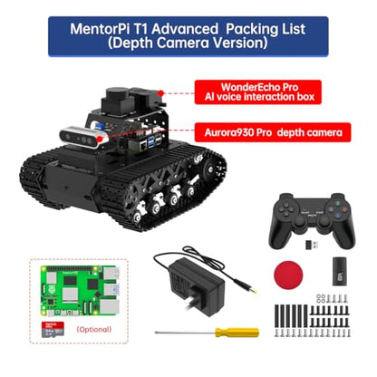 ROS2 Robot Car with ChatGPT Vision AI Large Language Models, 3D Depth Camera Tracked Tank Chassis Lidar SLAM Mapping Navigation Autonomous Driving, MentorPi T1 Advanced Kit without Raspberry Pi