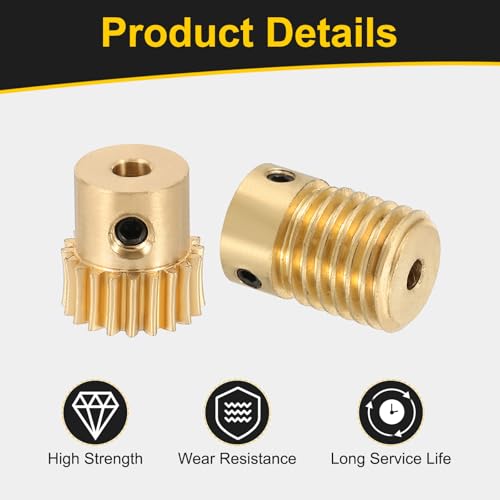 uxcell Worm Gear Set 20T 0.5 Module 20:1 Reduction Rate, Right Rotation Drive Gear Box Wheel Reduce Transmission Part (Brass Gear-3mm Bore, Brass Rod 3mm Bore) - size: Gear-3mm, Rod-3mm Bore, style: 0.5M-20T