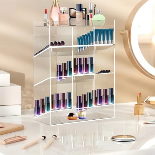 Acrylic Test Tube Rack, Clear Tube Holder Organizer Stand with 9 Compartments, Extra Bottom Storage, and 4 Pull-Out Trays, Wall Mount or Countertop for Lab, Hospital, Office, 16"H x 12"W x 5.5"D - size: 9 Compartment 16" H x 12" W x 5.5" D