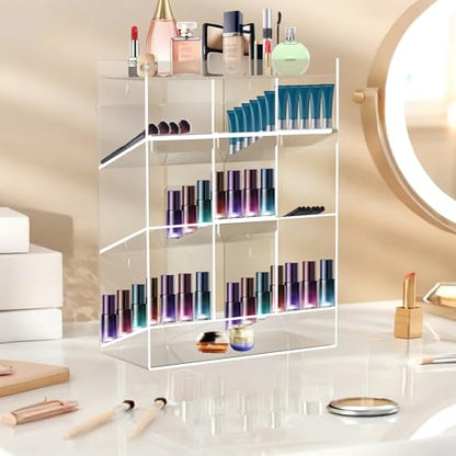 Acrylic Test Tube Rack, Clear Tube Holder Organizer Stand with 9 Compartments, Extra Bottom Storage, and 4 Pull-Out Trays, Wall Mount or Countertop for Lab, Hospital, Office, 16"H x 12"W x 5.5"D - size: 9 Compartment 16" H x 12" W x 5.5" D