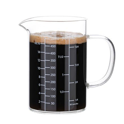 BCnmviku 500ML 2 CUP Glass Measuring Cup With Handle, High Borosilicate Glass Three Scales (OZ, Cup, ML/CC for Kitchen or Restaurant Easy To Read - size: large