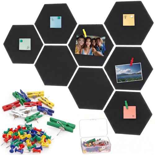 Mooliwe 8 Pcs 12 Inch Hexagon Cork Board Tiles Pins Clips, Colorful - color: Colorful