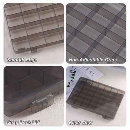 SUTOKAKA 1Pc 42 Grids Clear Plastic Jewelry Organizer Box Large Bead Storage Container with Non-Adjustable Dividers Small Parts Compartment Organizer for Washi Tapes Screws Sewing Threads (Black) - size: 42-1
