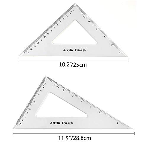 Coopay Large Triangle Ruler Set, Clear Acrylic, 30/60 and 45/90 Degrees - size: Triangle Hollow