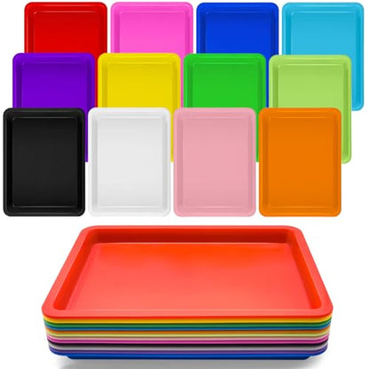 12 Pack Large Plastic Art Trays,Activity Crafts Tray,Colorful Activity Serving Tray for Painting,Jewelry,Beads,Home School,Art DIY Projects and Serving Organizer(12Colors)