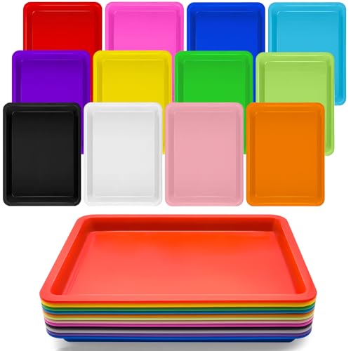 12 Pack Large Plastic Art Trays,Activity Crafts Tray,Colorful Activity Serving Tray for Painting,Jewelry,Beads,Home School,Art DIY Projects and Serving Organizer(12Colors)