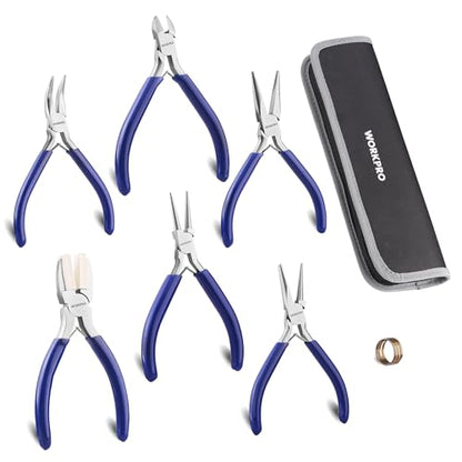 WORKPRO Jewelry Plicers Set, 7-Piece Jewelry Making Tools Kit with Needle Round Nose Plier and Bent Nose Plier Wire Cutter for Jewelry Repair, Beading, Wire Wrapping, Crafts, with Carrying Pouch - color: Blue