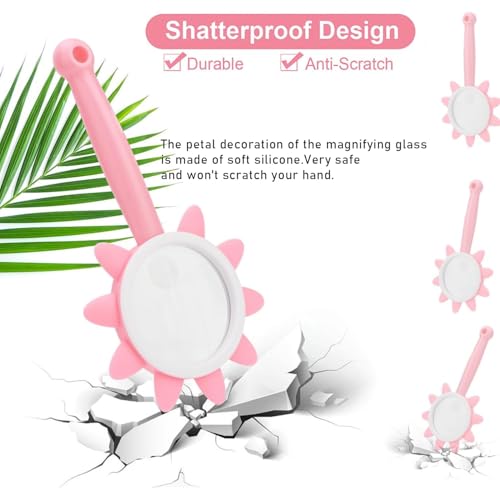 Rongon 10X Kids Magnifying Glass Handheld Magnifier for Children (Pink) - color: Pink