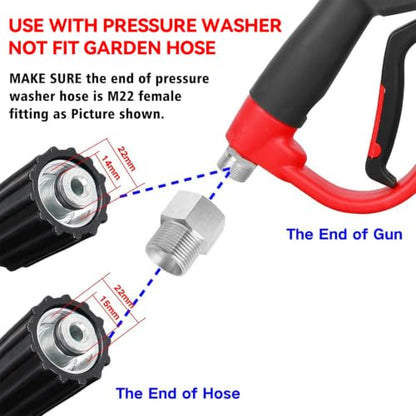 Upgraded Pressure Washer Gun with Extension Replacement Wand, M22 Fitting,7 Inch 30 Degree Curved Rod, 5 Nozzle Tips, 5000 PSI, 47 Inch - color: black and red
