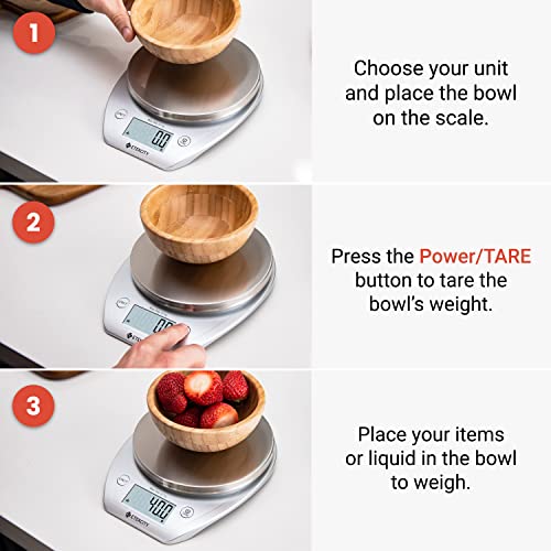 Etekcity 0.1g Food Kitchen Scale, Bowl, Digital Grams and Ounces for Weight Loss, Dieting, Baking, Cooking, and Meal Prep, 11lb/5kg, Stainless Steel Silver - color: Arctic Sliver, size: 11lb