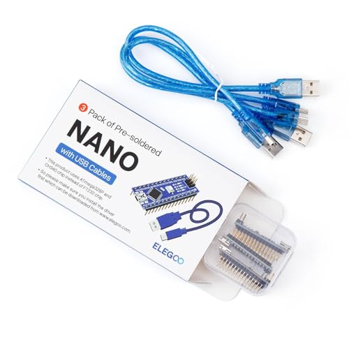 ELEGOO Nano V3 Boards with Mini-B USB Cables, ATmega328P, CH340, 3-Pack - size: 3 Pcs Nano with Mini-B cable