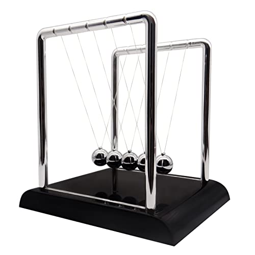 Newtons Cradle Balance Pendulum, Swinging Kinetic Balls, Fun Science Physics Accessories for Adults, Calm Down Fidgets Kit, Desk Toys for Stress Relief, Office Desk Decoration (Large Black) - size: Large - 5 Balls