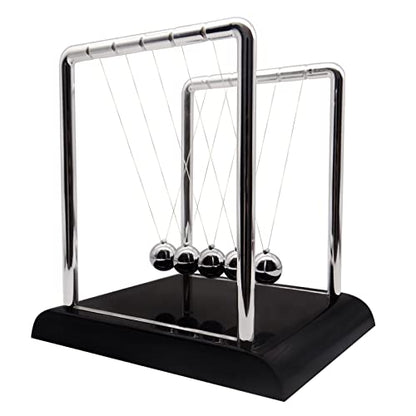 Newtons Cradle Balance Pendulum, Swinging Kinetic Balls, Fun Science Physics Accessories for Adults, Calm Down Fidgets Kit, Desk Toys for Stress Relief, Office Desk Decoration (Large Black) - size: Large - 5 Balls